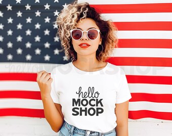 4th of July Shirt Mockup | Summer T-Shirt Mockup | BC 3001 White Mockup | White T-Shirt Mockup | Patriotic Mockup | Summer T-Shirt Mock