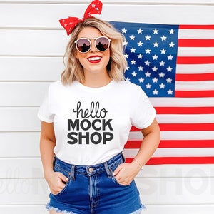 4th of July Shirt Mockup | BC 3001 White Mockup | White T-Shirt Mockup | Summer T-Shirt Mockup | Patriotic Mockup | Summer T-Shirt Mock
