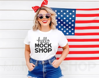 4. Juli Shirt Mockup | BC 3001 White Mockup | Weißes T-Shirt Mockup | Sommer T-Shirt Mockup | Patriotisches Mockup | Sommer T-Shirt Mock