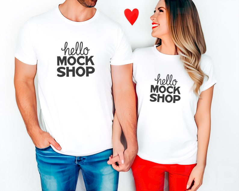 Couples Valentines Mockup | 3001 Couple Mockup | BC3001 White Tshirt | 2 Tshirt Mockup | Valentines Day Couples Mockup | BC 3001 Mock Up
