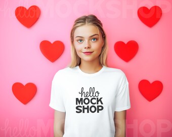 Valentines Shirt Mockup | 3001 Mockup White | Valentines Day Tshirt Mockup | 3001 White Mock | Valentines Model Mockup | Bella Canvas Mockup