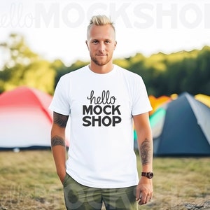 White Bella Canvas 3001 Mockup | T-Shirt Mockup | Model Mockup | Nature Mockup Tshirt for Men | Male Tshirt Mock Up | Men Model Mockup