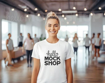 BC 3001 White Mockup | Bella Canvas Mock Ups | Yoga Tshirt Mockup | Athleisure Mockup | Athletic Mockup | Fitness Mockup | Model Mock Up