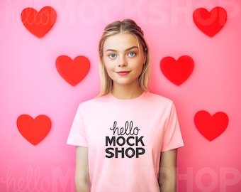 Pink Valentine Mockup | 3001 Pink Mockup | Valentines Shirt Mockup | Pink Crewneck Mockup | Valentines Day Tshirt Mockup | 3001 Valentine