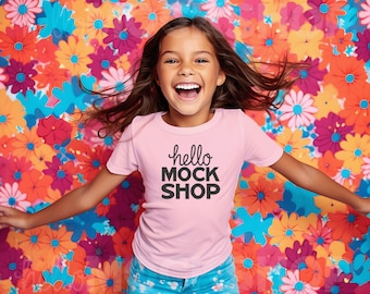 Kids Bella Canvas 3001 | 3001 Bella Pink Mockup | 3001y Pink | Bella Pink Mockup | 3001y Mock Up | Kids Model Mockup | BC 3001y Mockup