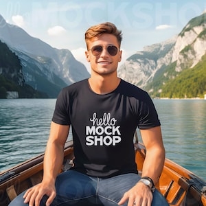 Black Bella Canvas 3001 Mockup | T-Shirt Mockup | Model Mockup | Nature Mockup Tshirt for Men | Male Tshirt Mock Up | Outdoor Mockup