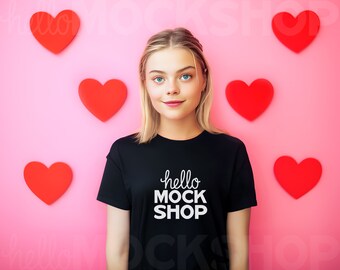 Valentines Day Tshirt Mockup | 3001 Black Mockup | Valentines Model Mockup | Black Tshirt Mockup | Valentines Shirt Mockup | 3001 Black Mock