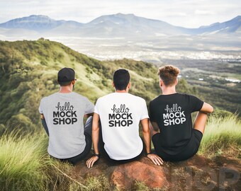 Group Shirt Mockup | 3001 Athletic Heather Male | 3 Tshirt Mockup | 3001 Mockup Back | Multiple Shirt Mockup | Men Mock Ups | Nature Mock Up