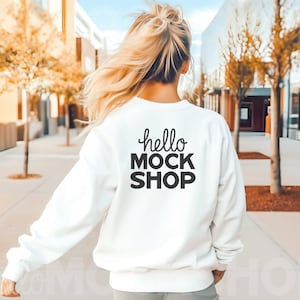 18000 White Mockup | Sweatshirt Mock Ups | 18000 Back Mockup | G18000 Mockup | 18000 Gildan Mockup | Gildan White Sweatshirt Mockup | G180