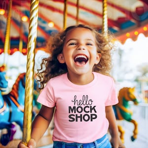 3001y Pink Mockup | 3001y Mockup | Bella Canvas 3001y Mockup Pink | Youth Shirt Mock Up | Bella 3001y Mockup | Pink Crewneck Mockup | 3001y