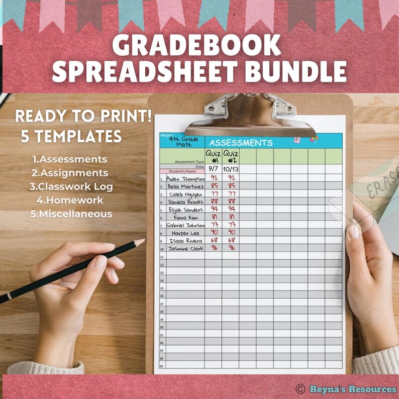 Printable Teacher Gradebook Templates: Classroom Assessment ...