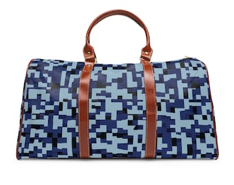 Waterproof travel bag in a blue navy camouflage design