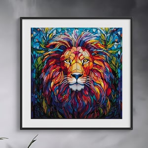 Lion Stained Glass Cross Stitch Pattern, Instant PDF Download