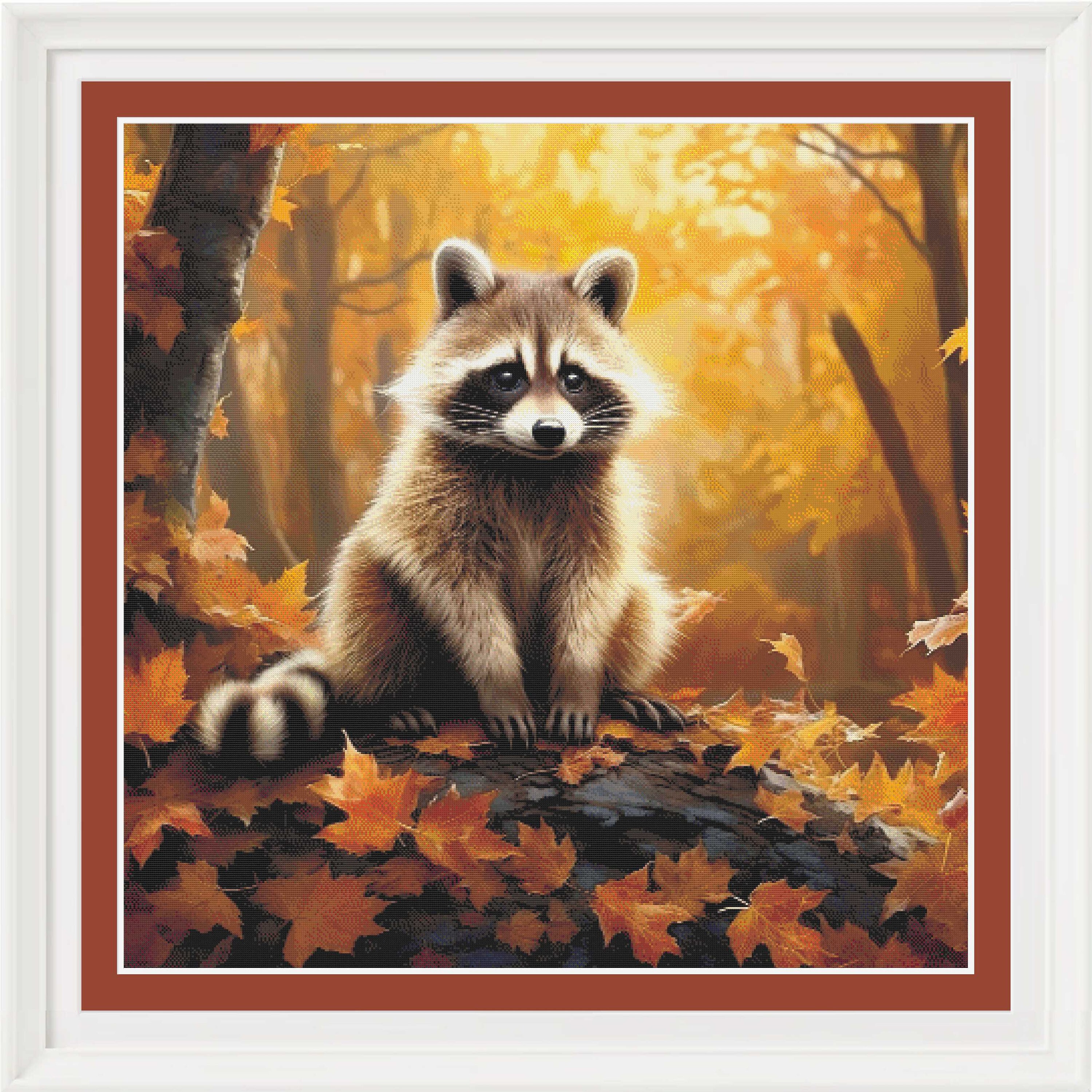 Fall Raccoon Patterns Raccoon in Fall Foliage Digital Cross Stitch Pattern Instant PDF ...