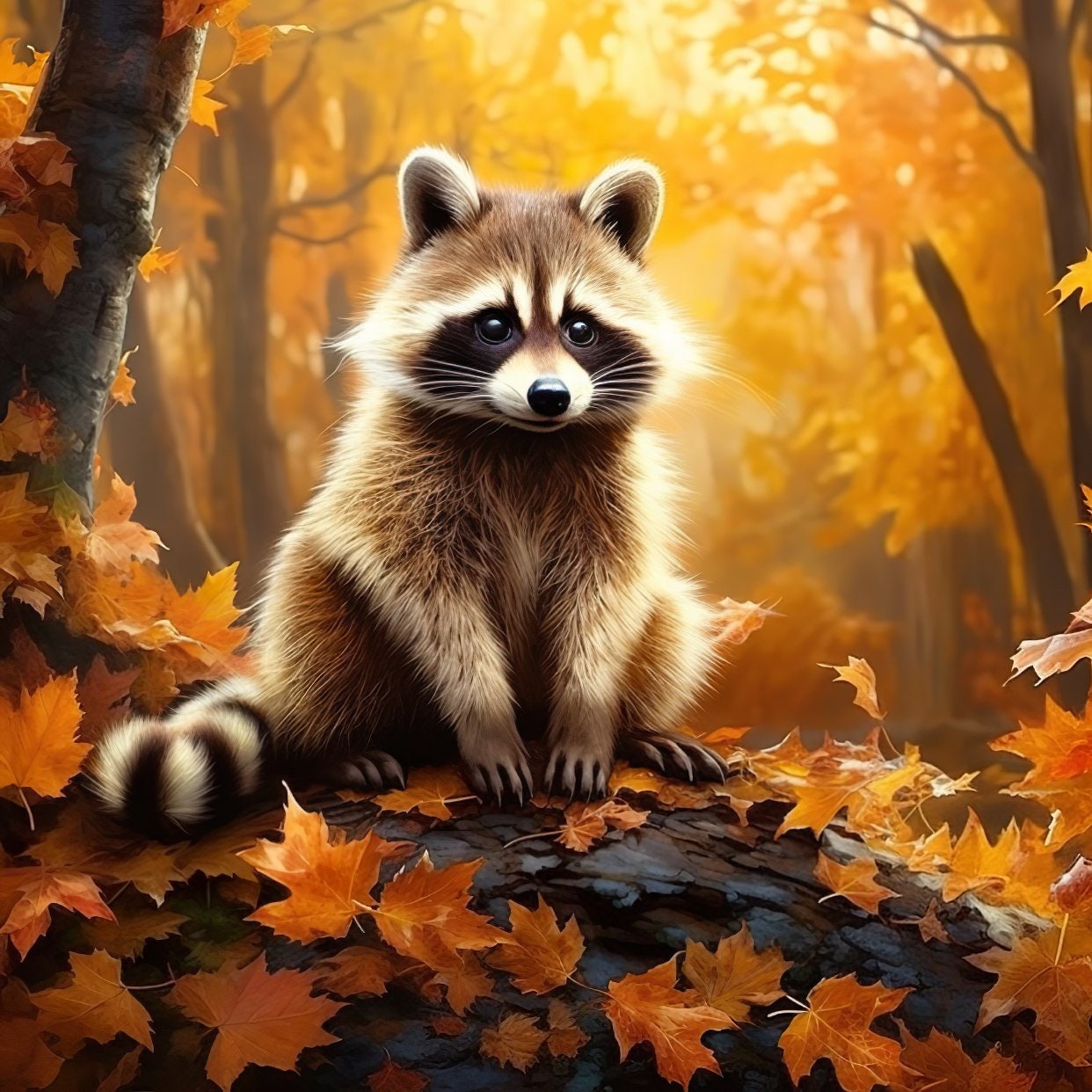 Raccoon in Fall Foliage Digital Cross Stitch Pattern Instant PDF ...