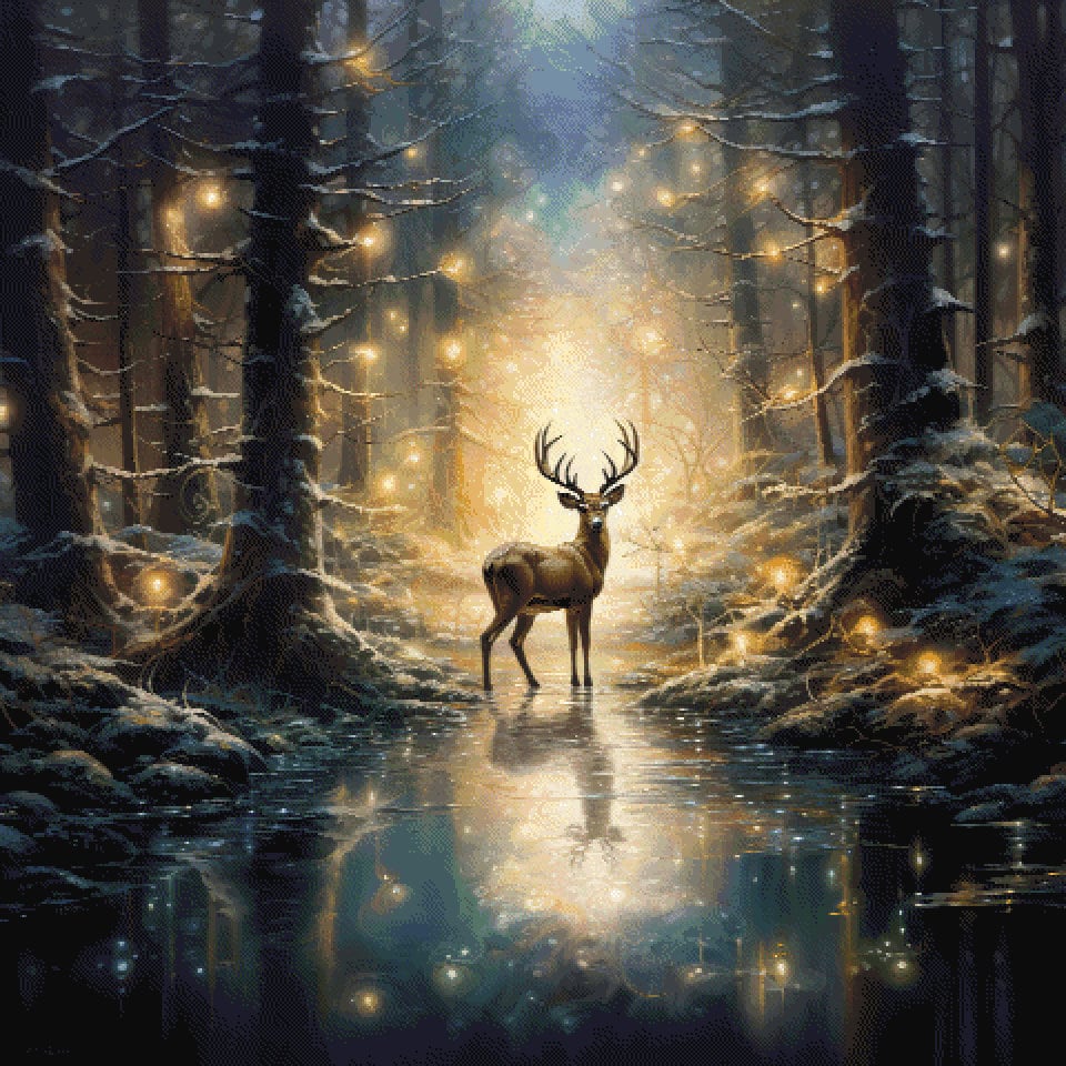 Deer in Magical Forest Counted Cross Stitch Pattern Instant PDF ...