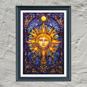 Celestial Sun in Stained Glass Cross Stitch Pattern Instant PDF Download