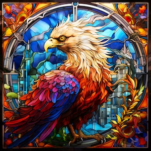 Griffin II Stained Glass Digital Cross Stitch Pattern Instant PDF Download Mythical Creatures