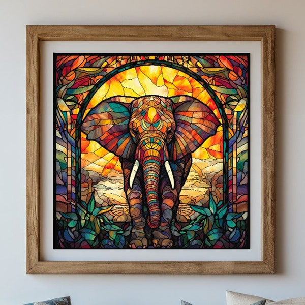 Elephant in Stained Glass Digital Cross Stitch Pattern Instant PDF Download