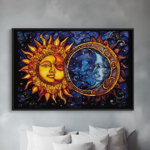 Celestial Sun and Moon in the style of Stained Glass Cross Stitch Pattern Instant PDF Download