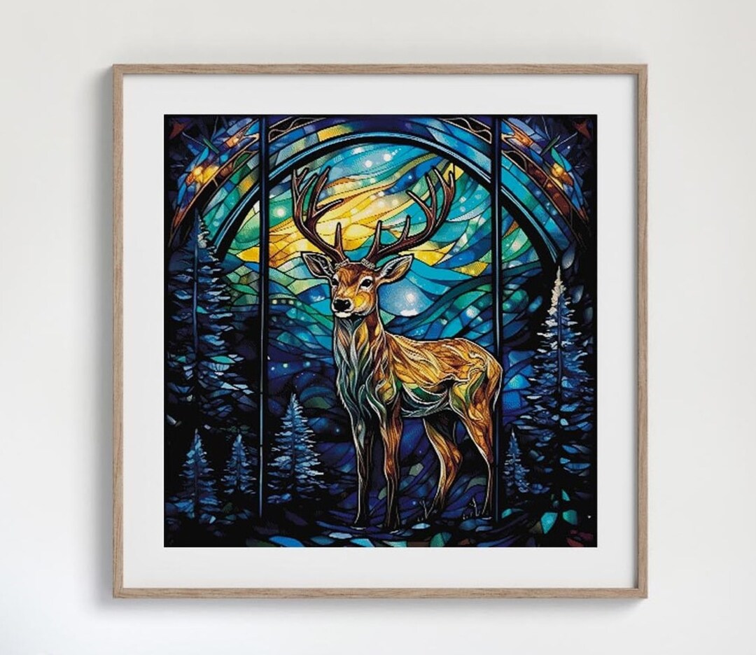 Winter Deer in Stained Glass Cross Stitch Pattern Instant PDF Download ...