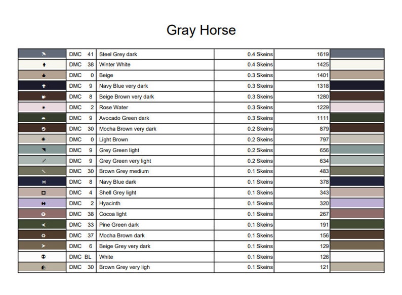 White Horse Cross Stitch Pattern Instant PDF Download Gray Horse Cross ...