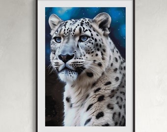 Hermosa y majestuosa ilustración del leopardo de las nieves Patrón de punto de cruz digital Descarga instantánea en PDF
