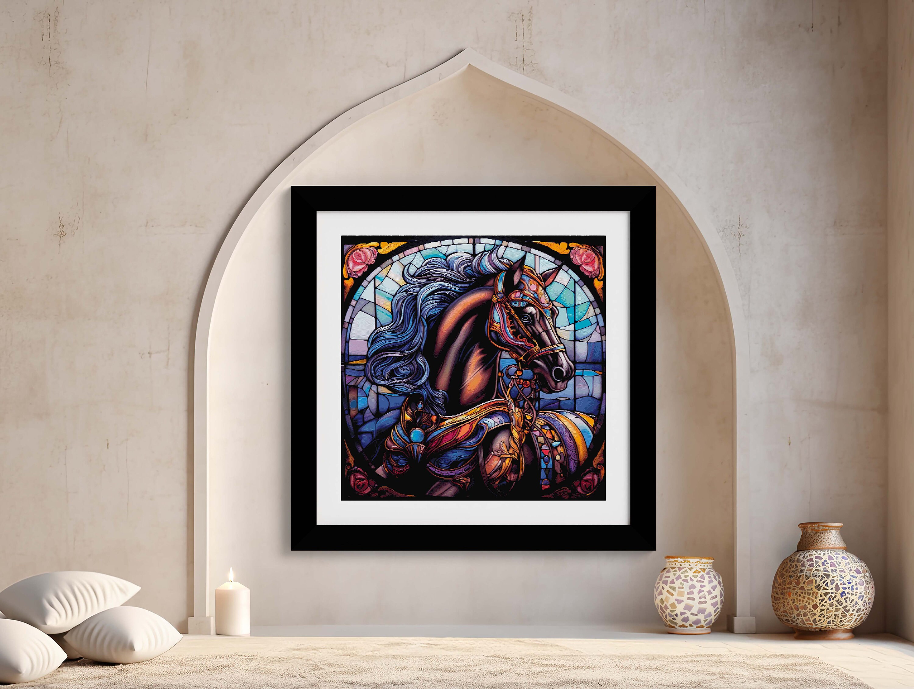 Black Carousel Horse Stained Glass Cross Stitch Pattern Instant PDF ...