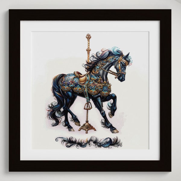 Beautiful Rainbow Carousel Horse Counted Cross Stitch Pattern Instant PDF Download