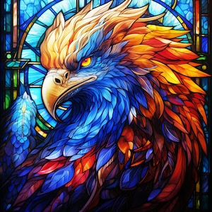 Griffin I Stained Glass Digital Cross Stitch Pattern Instant PDF Download Mythical Beast