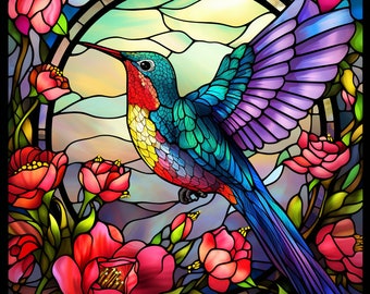 Hummingbird Stained Glass II Cross Stitch Pattern Instant PDF Download Colorful Cross Stitch