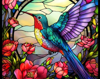 Hummingbird Stained Glass II Cross Stitch Pattern Instant PDF Download Colorful Cross Stitch