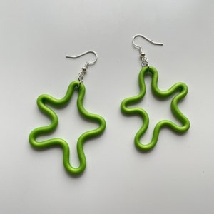 Green Squiggle Polymer Clay Dangle Earrings