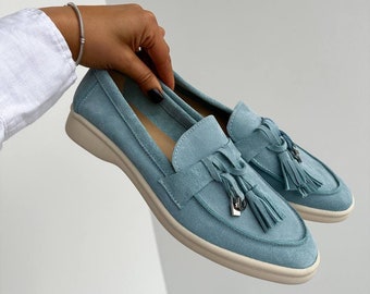 Blue suede loafers women, loro loafers, blue loafers women, penny loafers