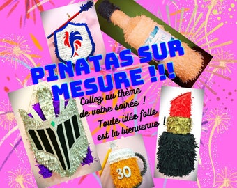 Piñata personnalisée sur commande pour anniversaire, retraite, enterrement de vie de feune fille, gender reveal, baby shower...