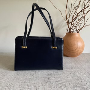 Vintage Saks Fifth Ave Black Leather Gold Tone Hardware Top Handle Bag  France