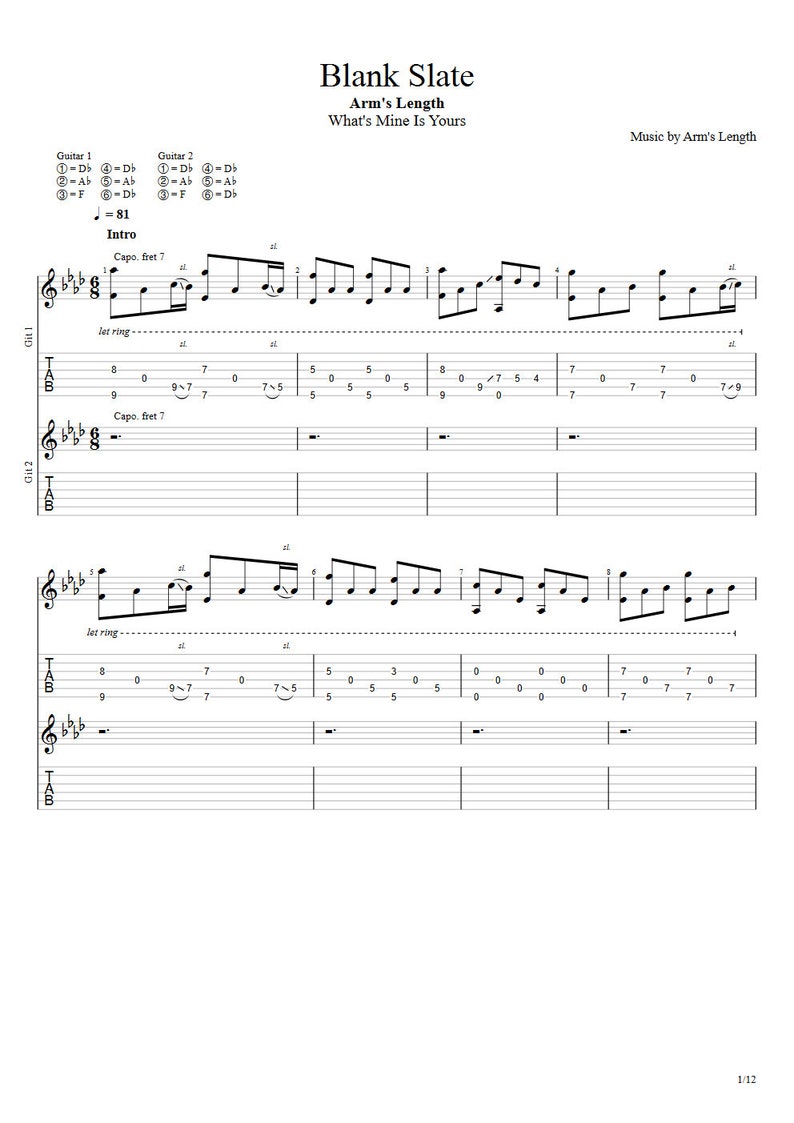 Arm's Length Blank Slate Guitar Tab Etsy
