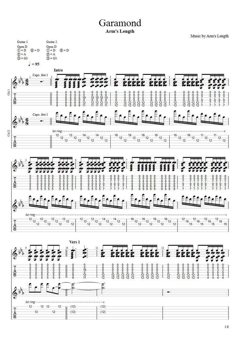 Arm's Length Garamond Guitar Tab Etsy
