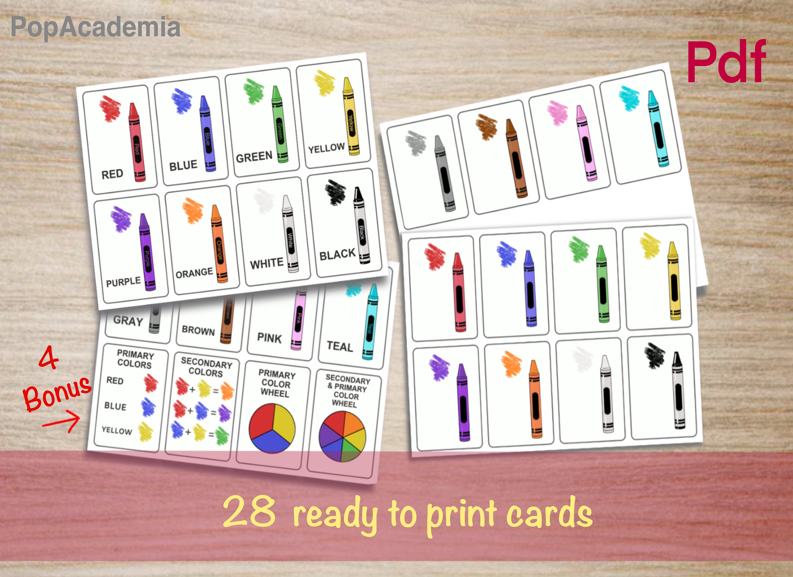 12 Colors Plus Bonus Color Wheel, Digital Download, Printable Flash ...