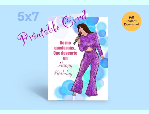 Selena inspired birthday card, 1 printable Pdf birthday card/ 5x7 Selena card, birthday gift, instant download