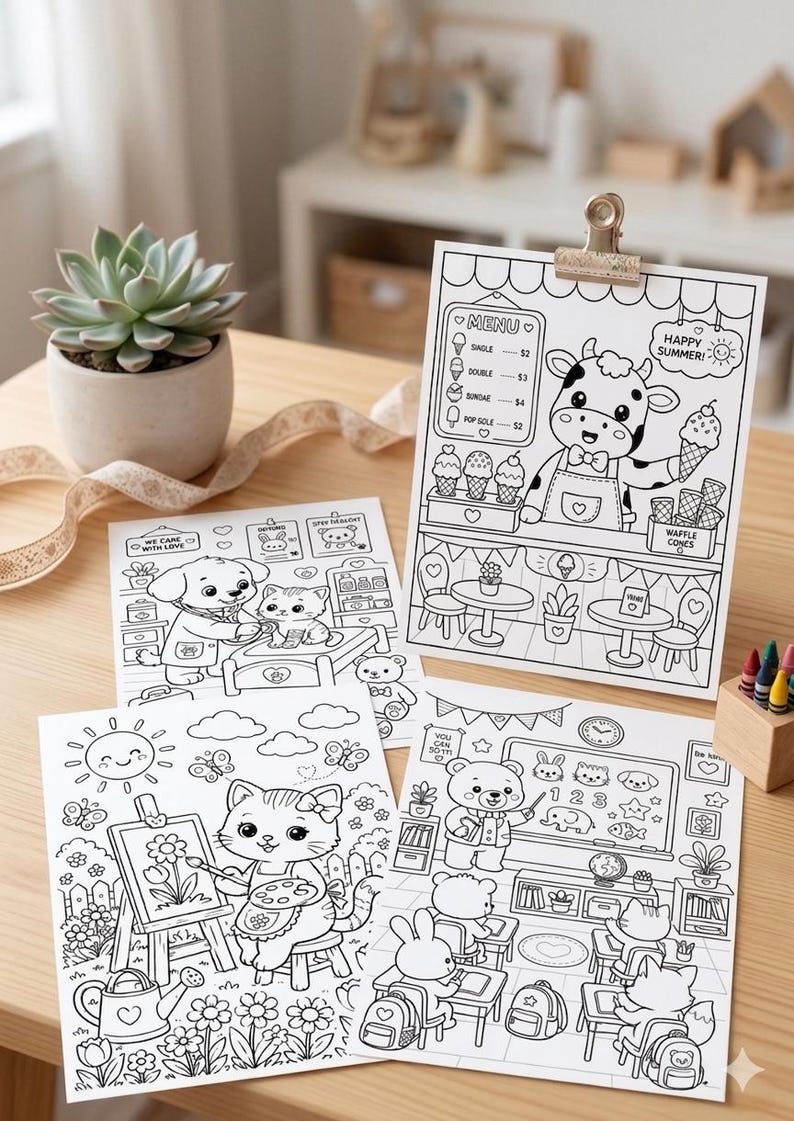 Kawaii Animal Coloring Pages for Kids, Printable Cute Pet Coloring Book ...