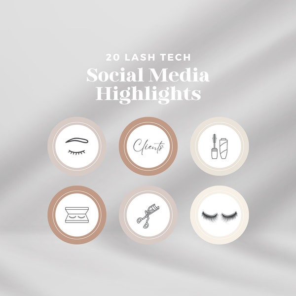 20 Lash Technician Beauty Social Media Instagram Story Highlights - Editable in Canva