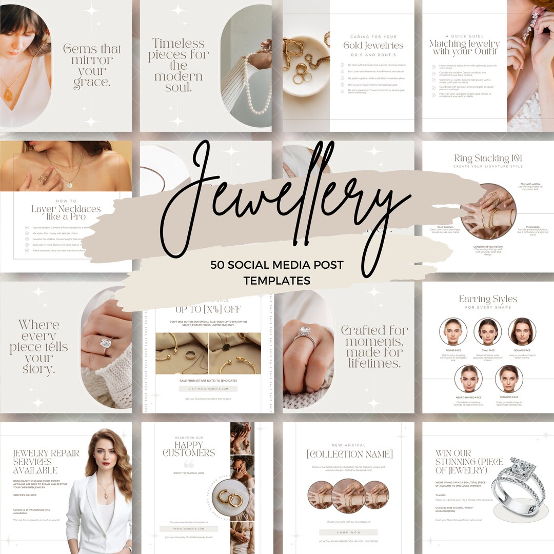 50 Jewellery Jewelry Instagram Social Media Post Templates Editable ...
