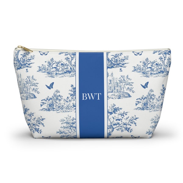 Blue Toile Personalized Makeup Bag | Personalized Cosmetic Bag | Personalized Toiletry Bag | Bluetoile | Personalized Traveler Gift | Toile