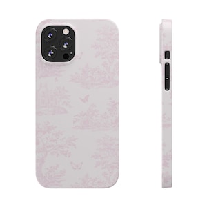 ¡Funda rosa clara para iPhone Toile De Jouy! caja del teléfono toile, toile rosa, decoración toile, toile de jardín, caja del teléfono cottagecore, toile francés