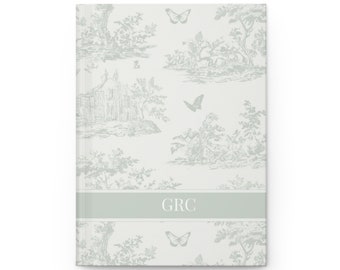 Sage Personalized Toile Journal! cottagecore aesthetics, toile decoration, french toile decore, cottagecore journal, cottagecore notebook