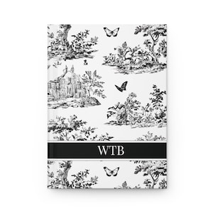 Black and White Personalized Toile De Jouy Journal! toile journal, toile notebook, black and white toile, bridesmaids gift toile journal