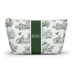 Green Toile Personalized Makeup Bag | Personalized Cosmetic Bag | Personalized Toiletry Bag | Personalized Traveler Gift | Toile