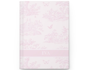 Light Pink Toile Personalized Journal! cottagecore aesthetics, toile decoration, french toile, cottagecore journal, cottagecore notebook