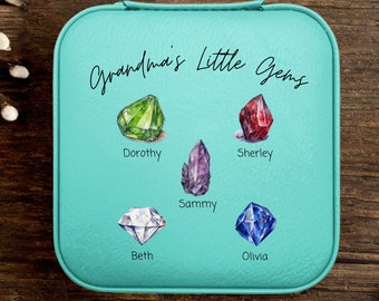 Custom Grandkids Birthstone Travel Jewelry Case For Grandma, Personalized Gift For Gigi, Mother's Day Gifts For Mimi, Gifts From Grandkids